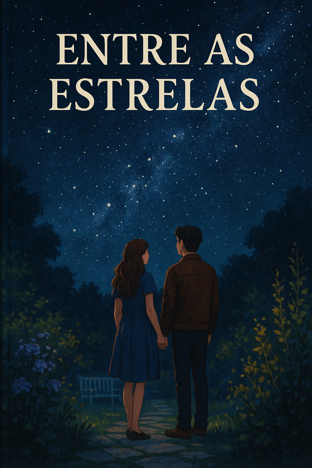 Capa do e-book Entre as Estrelas com casal em cenário estrelado